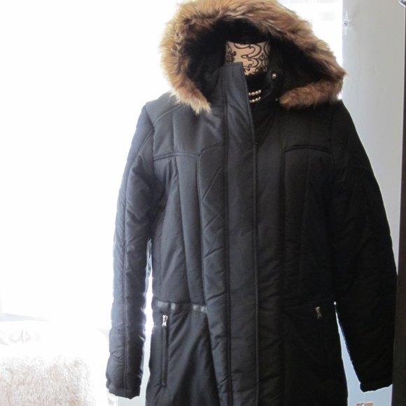 Maralyn Me Black Faux Fur Hooded Puffer Jacket-1X